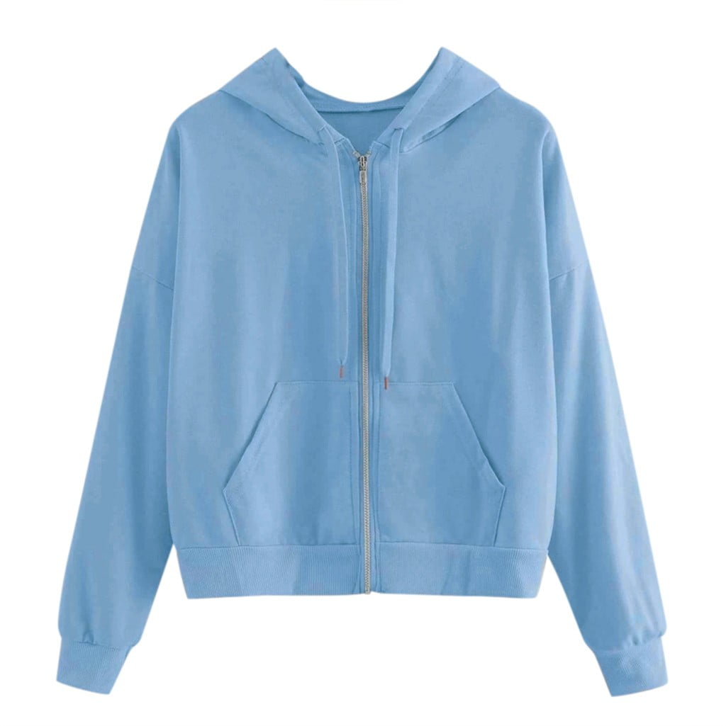 トップス vintage like sweat zip up tops Meladyan Women's Oversized Solid Zip Up Drawstring Long