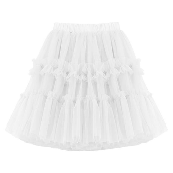 adviicd Dance Skirts for Girls Girls Layered Rainbow Tutu Skirt Dance Dress Ruffle Tiered Clubwear (White,9-10 Years)