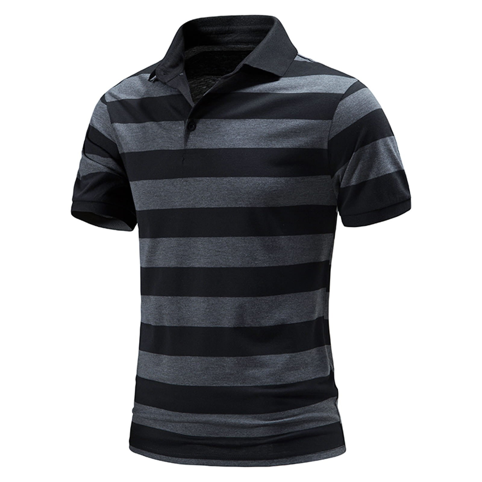 adviicd Dark Gray Black Shirts for Men Fashion Men's Causal Short Sleeve  Polo Shirts Contrast Collar Half Placket T-Shirts