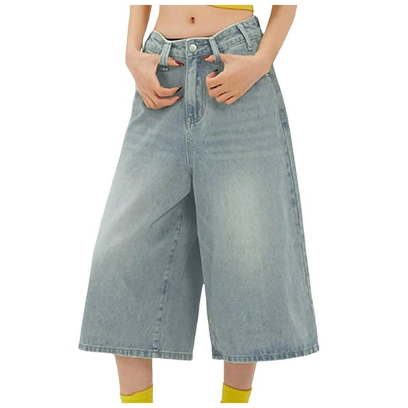 adviicd Denim Bermuda Shorts for Women Wide Leg Loose Jeans Casual Comfy Going Out Shorts with Pockets Light Blue, 4XL