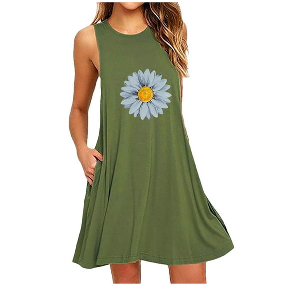 adviicd Dress Female Women Summer Dress Daisy Sleeveless Nightdress Casual Womens A-Line Fashion Dresses Summer Dress Knee Length Beach Sundress