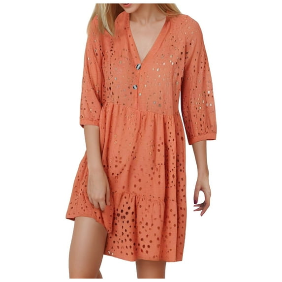 adviicd Dresses for Women Women Full Sleeved Vintage Long Dress Kleid Maxi Dresses (Orange,XL)