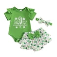 thumbnail image 1 of adviicd My First St Patricks Day Baby Girl Outfit Ruffle Bodysuit Bows Shorts Spring Outfit New Born Clothes Baby Girl (Green,9-12 Months), 1 of 6