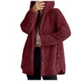 thumbnail image 1 of adviicd Fleece Jacket Women Fall Open Front Button Down Sherpa Jacket Fluffy Plush Hooded Soft Warm Winter Coat With Pockets (Red, 3XL), 1 of 5