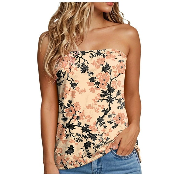 adviicd Floral Print Sleeveless Bandeau Top for Women – Cropped Summer Blouse for Beach, Vacation, Festival & Casual Top (Pink,L)