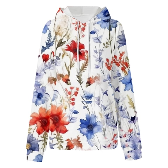 adviicd Flower Printed Hoodie for Women Y2k Oversized Sweatshirts Casual Loose Vintage Jacket Tops for Teen Girls (White, XL)
