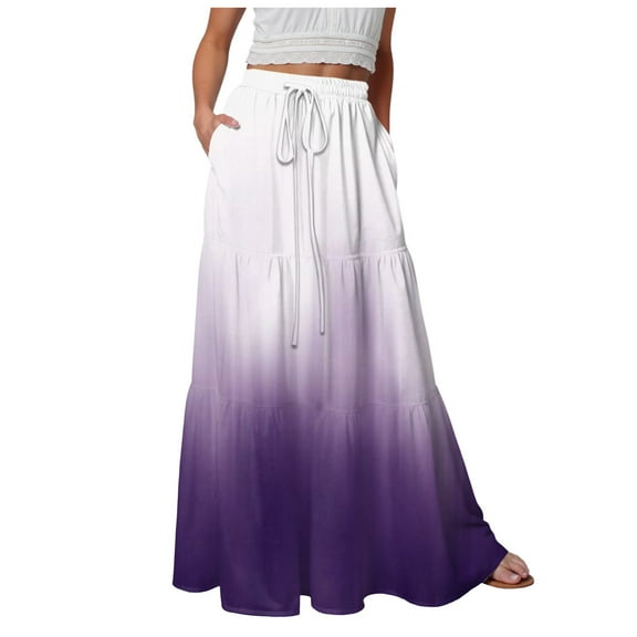 adviicd Flowy Maxi Skirts for Women 2025 Summer Casual Floral High Waisted Plus Size Long Boho Work Skirt with Pockets Purple, XXL