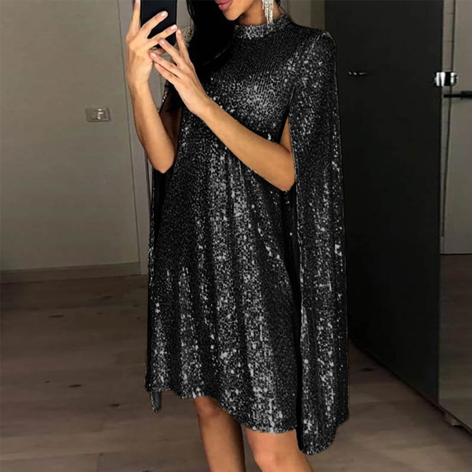 open lace back dress Black Sequin Short Sheath Party Dress– PromGirl main image 0