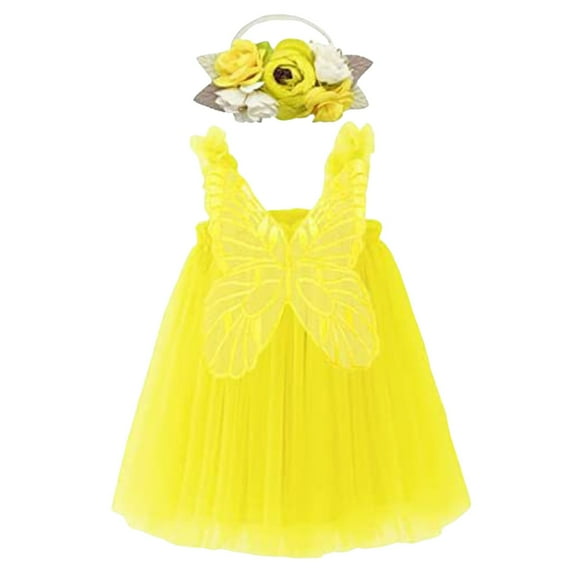 adviicd Girl Dresses Girls'Summer Floral Dress Kids 2025 Puff Sleeve Round Neck Smocked Flowy Sun Dresses (Yellow,12-18 Months)