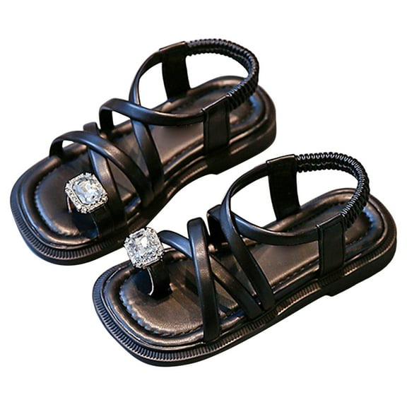 adviicd Girl Sandals Sandals for Girls Toddler Girls Sandals Soft Rubber Princess Flat Shoes Summer Flower Girl Shoes (Black,3.5)