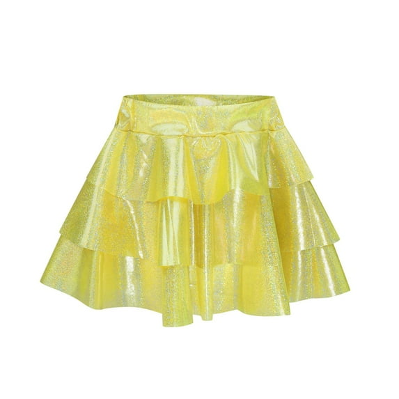 adviicd Girl Skirt Girl Sparkly Metallic Mini Skirt Princess Teen Disco Dance Pleated Skirts (Gold,8-9 Years)