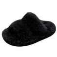thumbnail image 1 of adviicd Girl's Fuzzy Fluffy Slippers Open Toe Cross Band Soft Plush House Slippers (Black,5-5.5 Years), 1 of 6