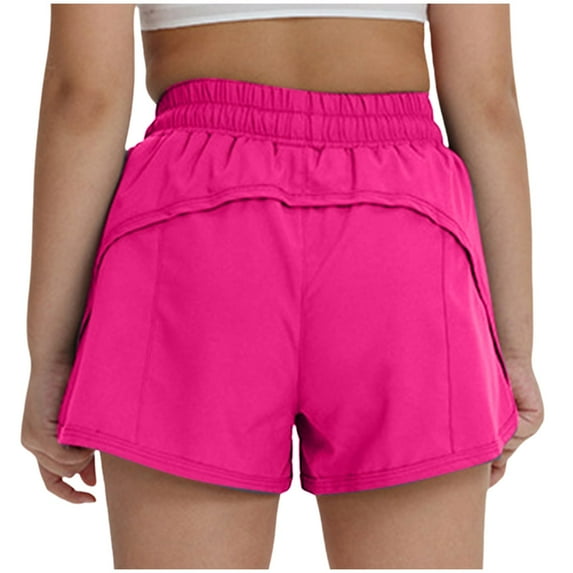 adviicd Girls Athletic Shorts with Zipper Pockets 2 in 2 Kid Workout Running Volleyball Soccer Shorts with Liner Breathable Girls Hiking Shorts (Hot Pink,6-8 Years)