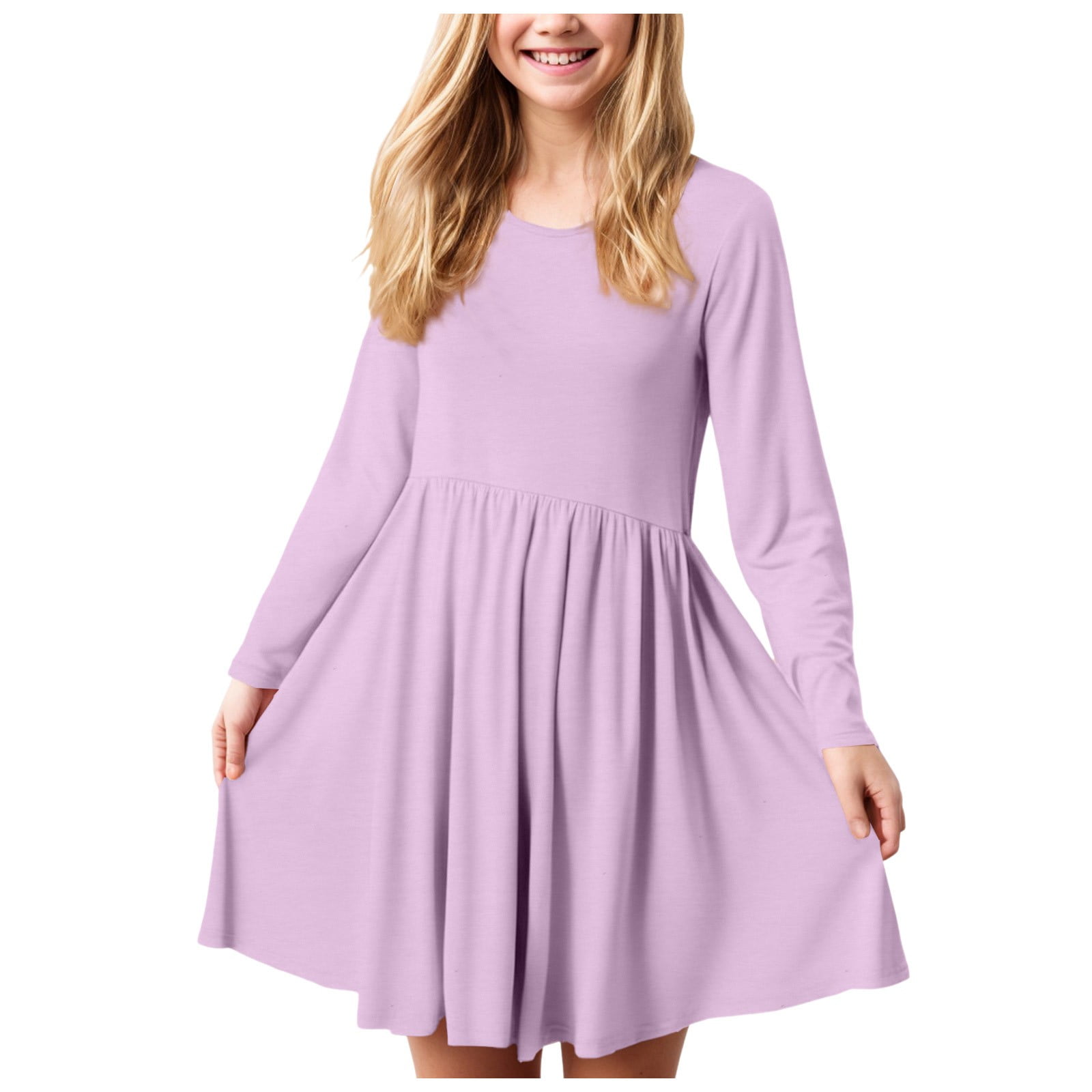 Adviicd Girls Dresses Size 7-8 Casual Long Sleeve Solid Color Back Cross Dress Girls Skirt (Light Purple,11-12 Years), Girl's