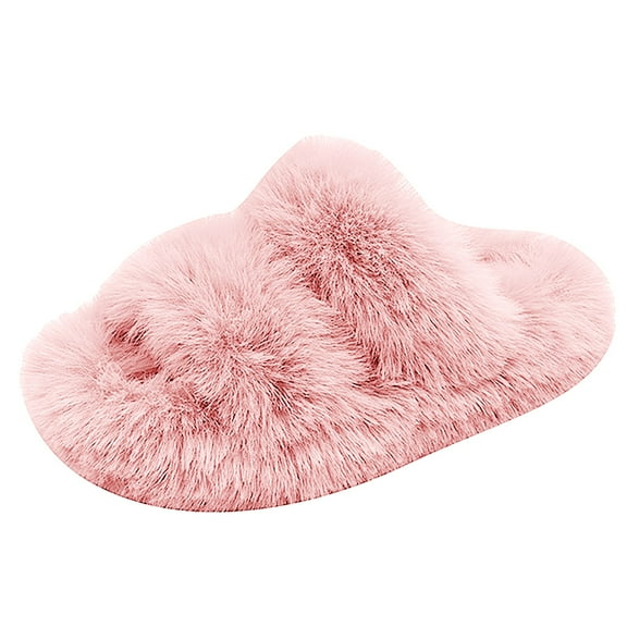 adviicd Girls Fluffy Slippers for Kids Cute Fuzzy Slippers Open Toe Warm Cross Band Plush Slip on House Indoor Slippers (Pink,6-7 Years)
