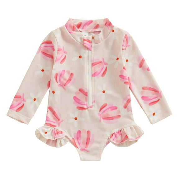 adviicd Girls One Piece Swimsuits Long Sleeve Girls Swimsuit - Rash Guard One Piece Bathing Suit (Pink,18-24 Months)