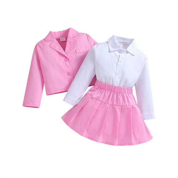 adviicd Girls Outfit Girl's Two Piece Outfits Crewneck Sweatshirt and Plaid Short Skirt Sets (Pink,120)