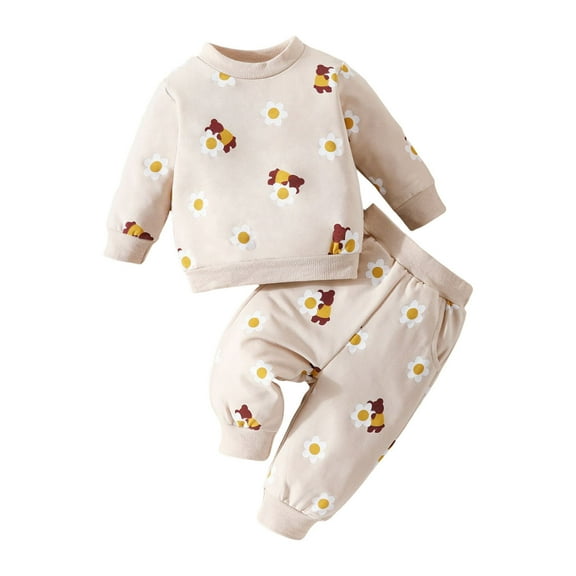 adviicd Girls Outfits Girls Fall Outfits Spring Fall Little Girls 2 pieces Clothing Set (Beige,12-18 Months)