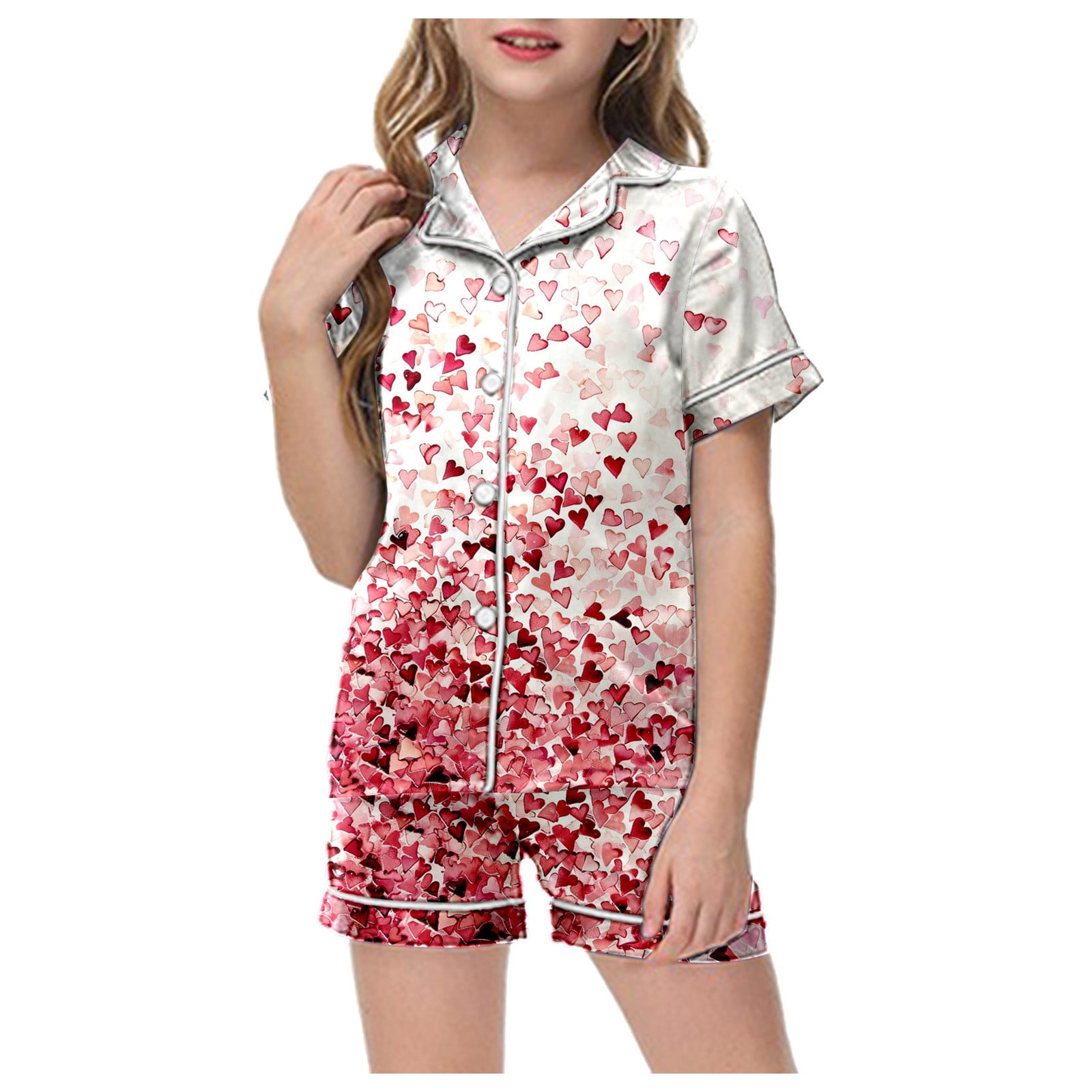 Umeyda Women's Satin Pajama Set - Button-Down Top With Pocket & Shorts, Watermelon Red, XX-Large