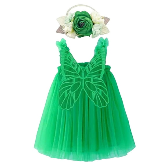 adviicd Girls Summer Dresses Girls'Summer Floral Dress Kids 2025 Puff Sleeve Round Neck Smocked Flowy Sun Dresses (Green,12-18 Months)