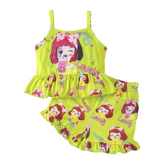 adviicd Girls' Summer Outfits: Sleeveless Top and Shorts Combo (Green,18-24 Months)