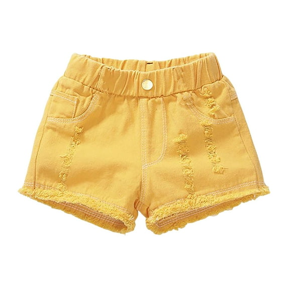 adviicd Girls Summer Shorts Baby Toddler Girls Shortie Denim Shorts Summer Casual Shorts (Yellow,4-5 Years)