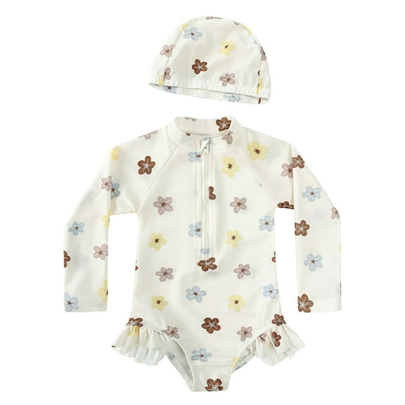 adviicd Swimsuits for Teen Girls Girls Long Sleeve Swimsuit One Piece Bathing Suit Rashguard Swimwear (White,9-12 Months)