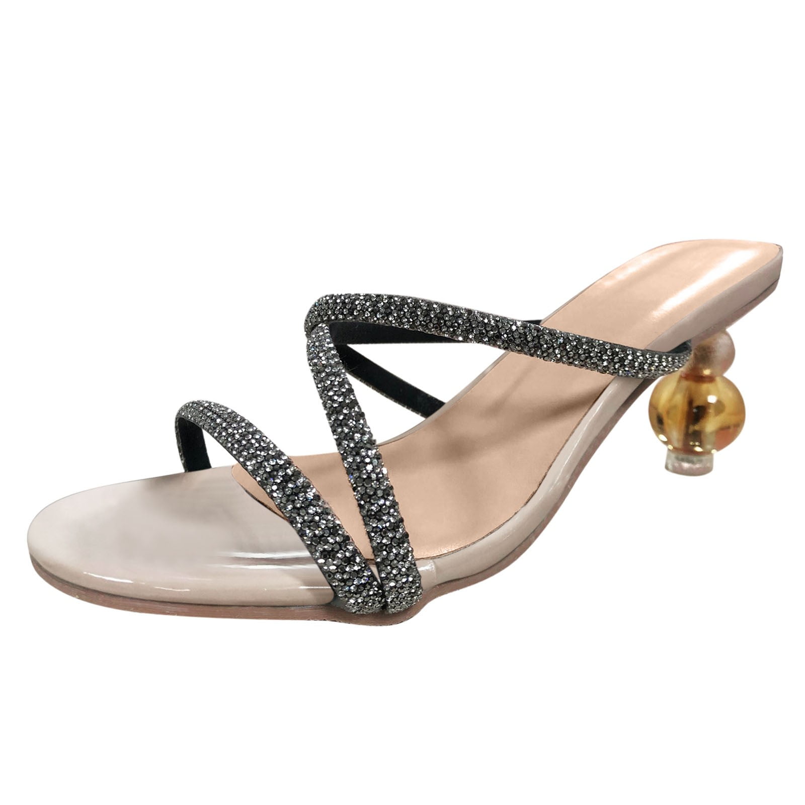 adviicd Gold Sandals Women's Rhinestone Ankle Strap Pumps Satin Pointy Stilettos Backless Kitten