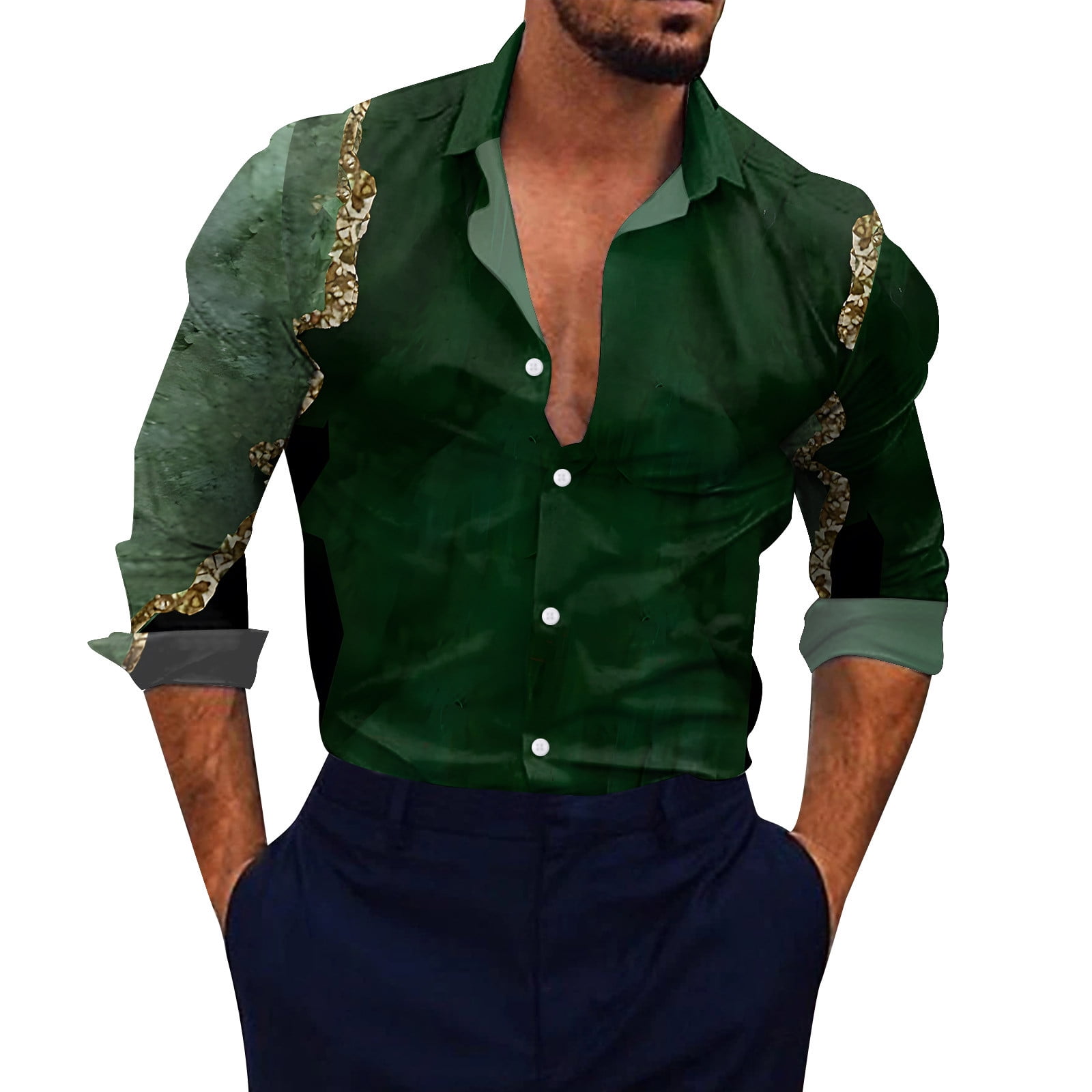 adviicd Green Polo Shirts For Men Men's Banded Collar Dress Shirt Long ...