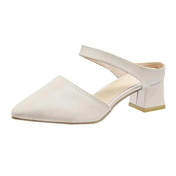 adviicd Heels Platform Ladies Fashion Solid Color Leather Thick High Heel Pointed Toe Casual Pumps Shoes 2 Inch Heels