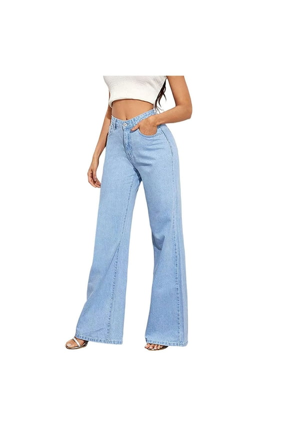 High Waisted Jeans for Women Women's Plus Size Super Flare High Rise Pull On Jeans (BU2,S)