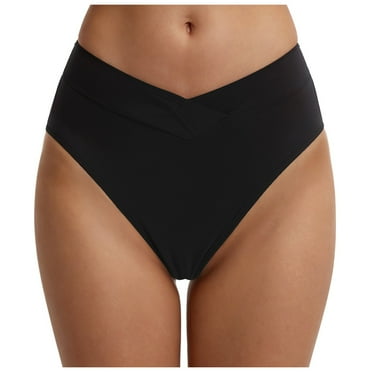 adviicd High-Waisted Women’s V-Cut Bikini Bottoms with Cross Front Design - Full Coverage Swimwear, S