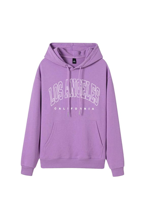 Hoodie Women Casual Fashion Los Angeles Graphic Drawstring Pullover Preppy Sweatshirt Fashion
