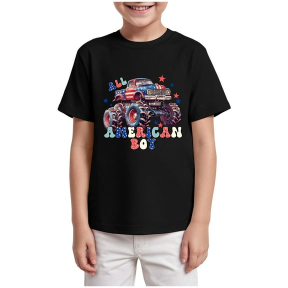 adviicd Independence Day Boys Shirt American Flag Tees Kids Toddler Short Sleeve Tee Shirts (Black,9-10 Years)