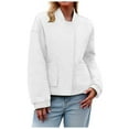 thumbnail image 1 of adviicd Jackets for Women Casual Long Sleeve Standing Collar Jacquard Coats Trendy Button Down Shacket Jacket with Pockets (White, L), 1 of 4