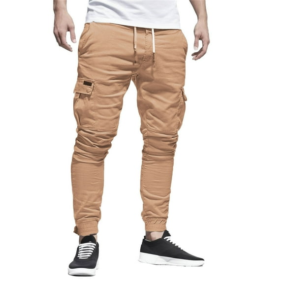 adviicd Jeans for Men Men Casual Cotton Drawstring Pants Summer Elastic Waist Loose Pants Jogger Trousers with Pockets pants men trousers pants for men jeans (Khaki,XXL)