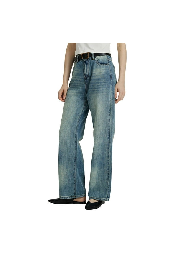 Jeans for Women Women's High Rise Button Fly Wide Leg Jeans (Blue,XL)