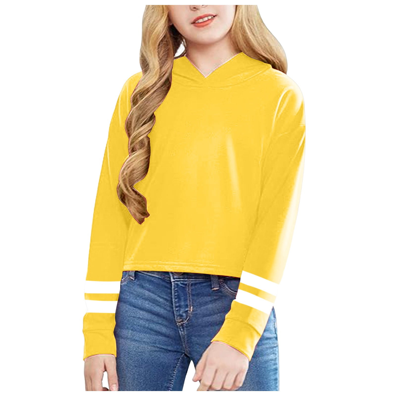 adviicd Kids Crop Tops Girls Striped Long Sleeve Fashion Hoodies