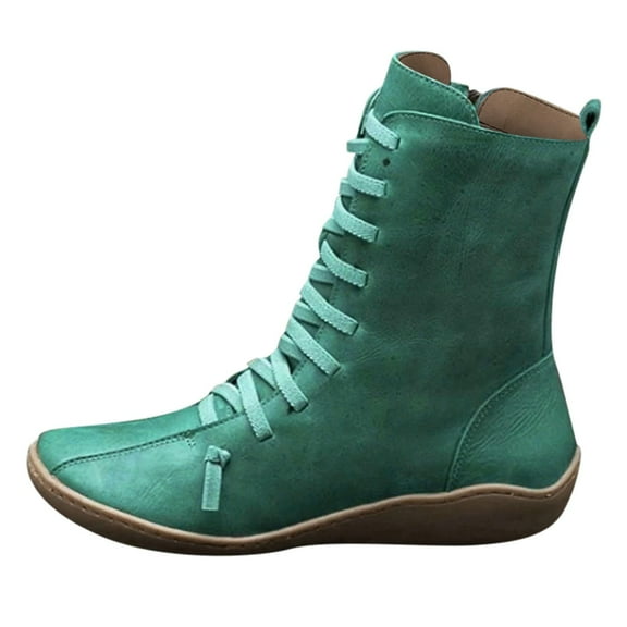 adviicd Lace-Up Side Zipper Lady Boots Womens Flat Heeled Casual Shoes Low Martin Boots Running Shoes for Women (Green,6)