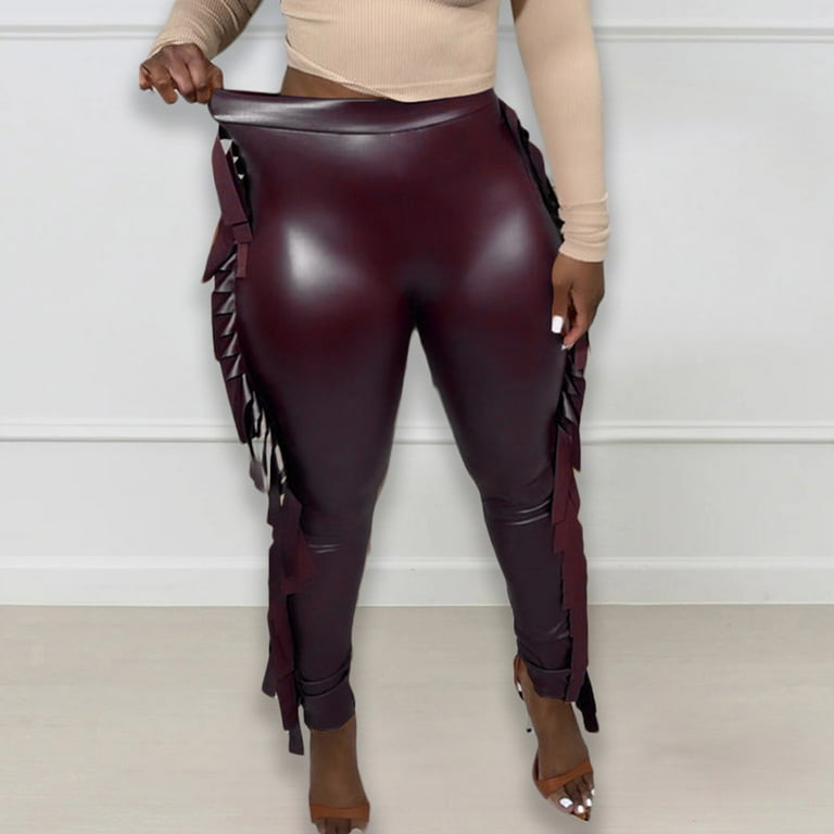 ASEIDFNSA Plus Size Leather Pants Womens Leather Fitted Pants Women Leather  Leggings Pile Pants High Waist Leather Pants Fashion Pants 
