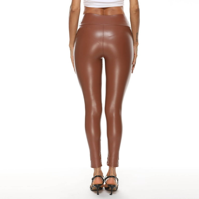 Cognac Faux Leather Pants - High Waisted Pants - Pleather Pants