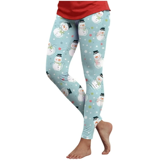 adviicd Leggings for Women High Waisted Christmas Print Yoga Pants Ankle Length Warm Leggings Soft Brushed Pants (Light Blue, XL)