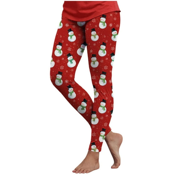 adviicd Leggings for Women High Waisted Christmas Print Yoga Pants Ankle Length Warm Leggings Soft Brushed Pants (Red, L)