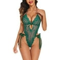 thumbnail image 1 of adviicd Lingerie For Women Plus Size Lingerie for Women Naughty One Piece Halter Deep V Neck Lace Bodysuit Criss Cross Teddy Mini Green 2XL, 1 of 4
