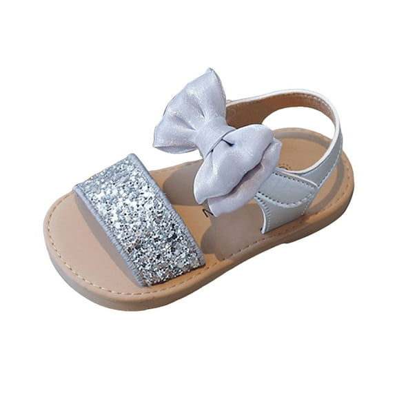 adviicd Little Girls Sandals Sandals for Girls Girls Sandals Open Toe Cute Bow Princess Girls Flat Summer Dress Shoes Sandals for Toddler/Little Kid/Big Kid (Silver,10)