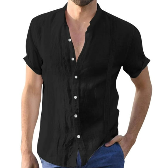 adviicd Long Sleeve Polo Shirts For Men Men's Striped Shirts, Casual Short Sleeve Button Down Shirts for Men, Summer Colored Striped Print Shirt Black L