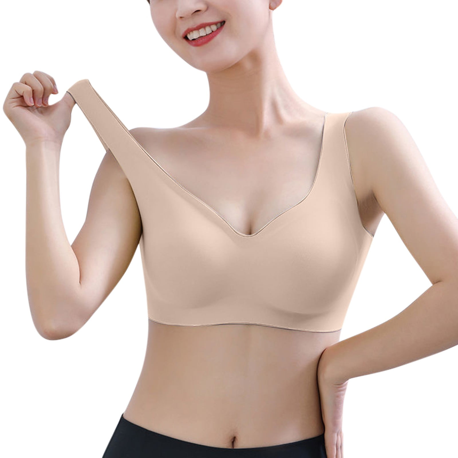adviicd Longline Sports Bras for Women Women's Minimizer Bras Comfort  Cushion Strap Wirefree Full Coverage Large Bust Non-Padded Bra Beige Large  
