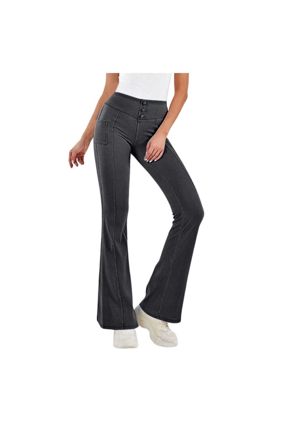 Loose Jeans for Women Women's Plus Size Super Flare High Rise Pull On Jeans (Dark Gray,M)