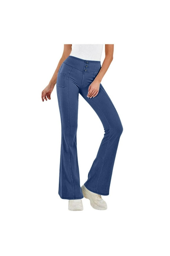 Loose Jeans for Women Women's Plus Size Super Flare High Rise Pull On Jeans (Navy,M)