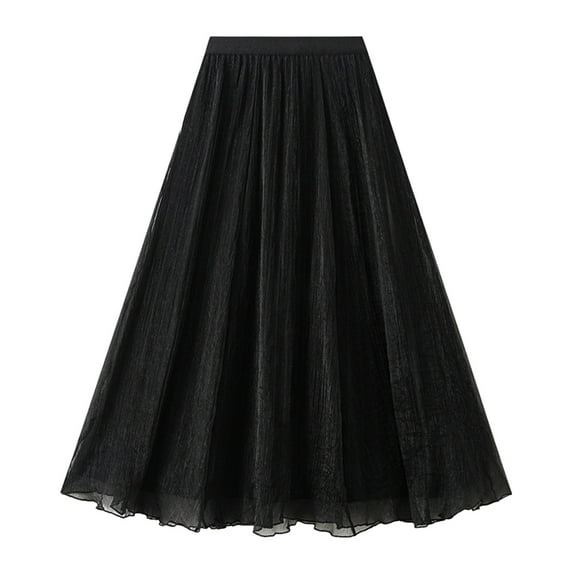 adviicd Maxi Skirts for Women Long Length Women's Chiffon Elastic High Waist Pleated A-Line Flared Maxi Skirts (Black,One Size)
